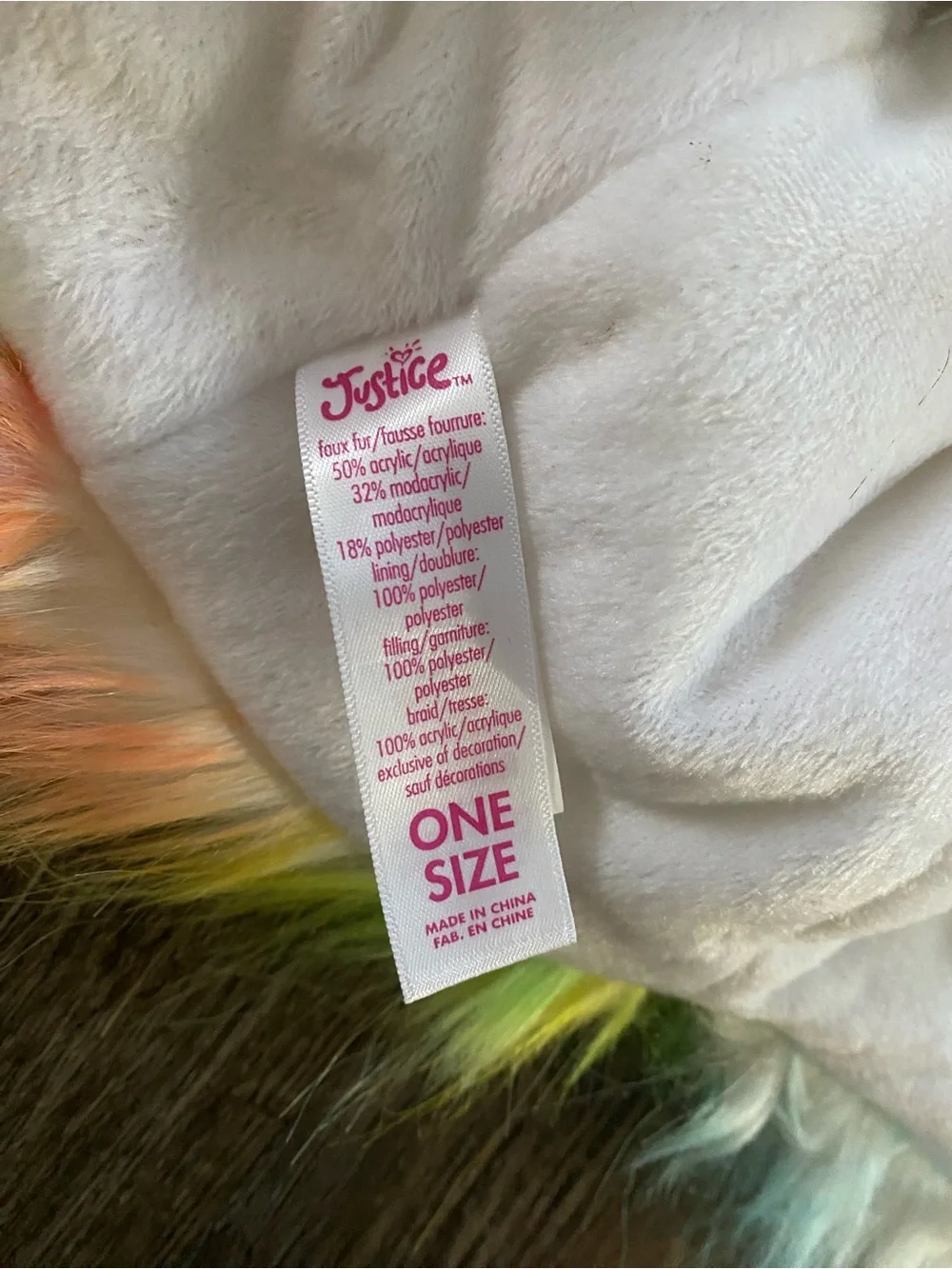 Justice Rainbow Faux Fur Unicorn Hat with Sparkle Horn